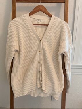 Reformation Jessa Long Cream Cotton Button-Front Knit Cardigan